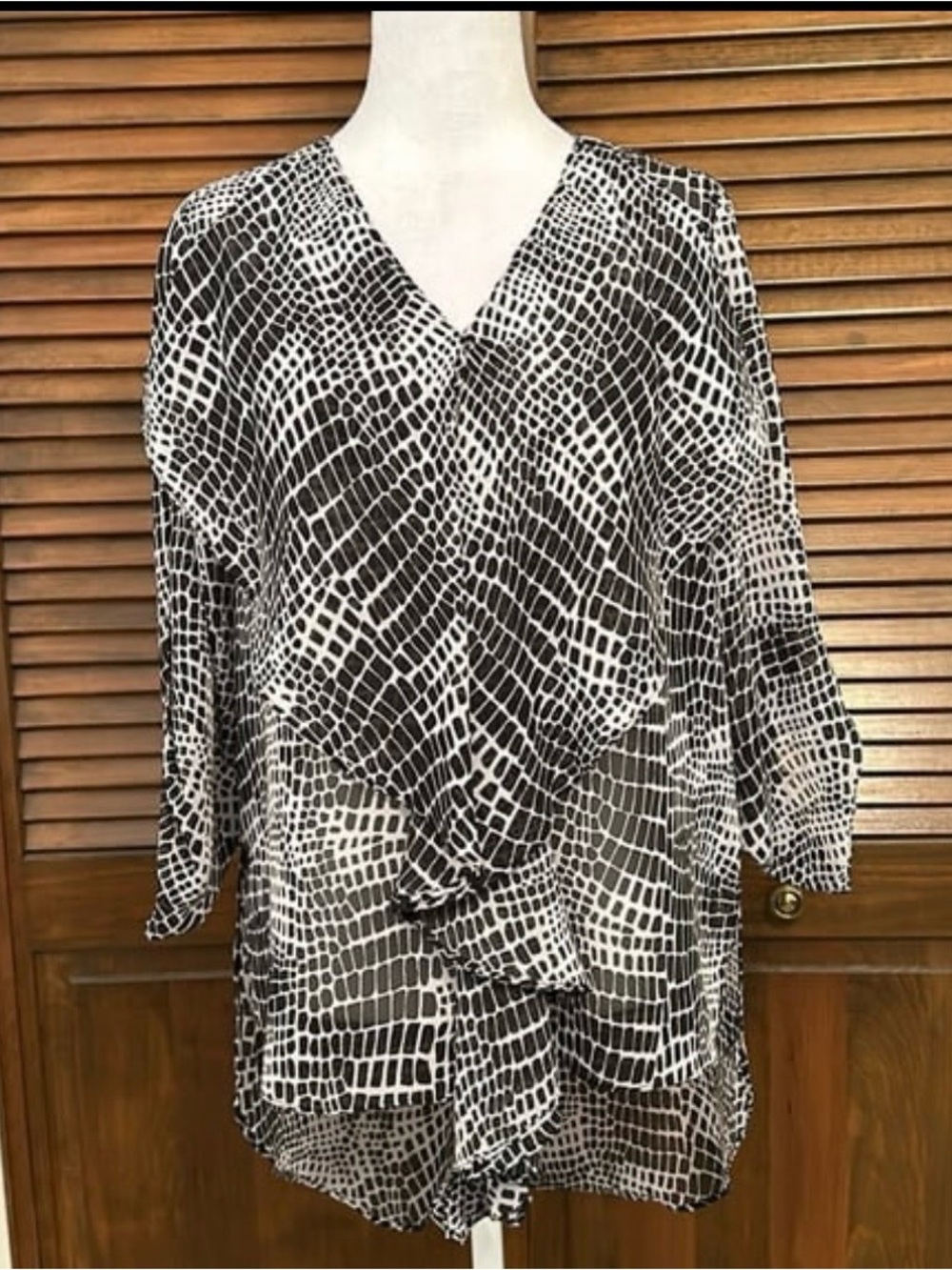 Black & White Sheer High Low Popover Ruffle Center Tunic Cato Blouse Size S